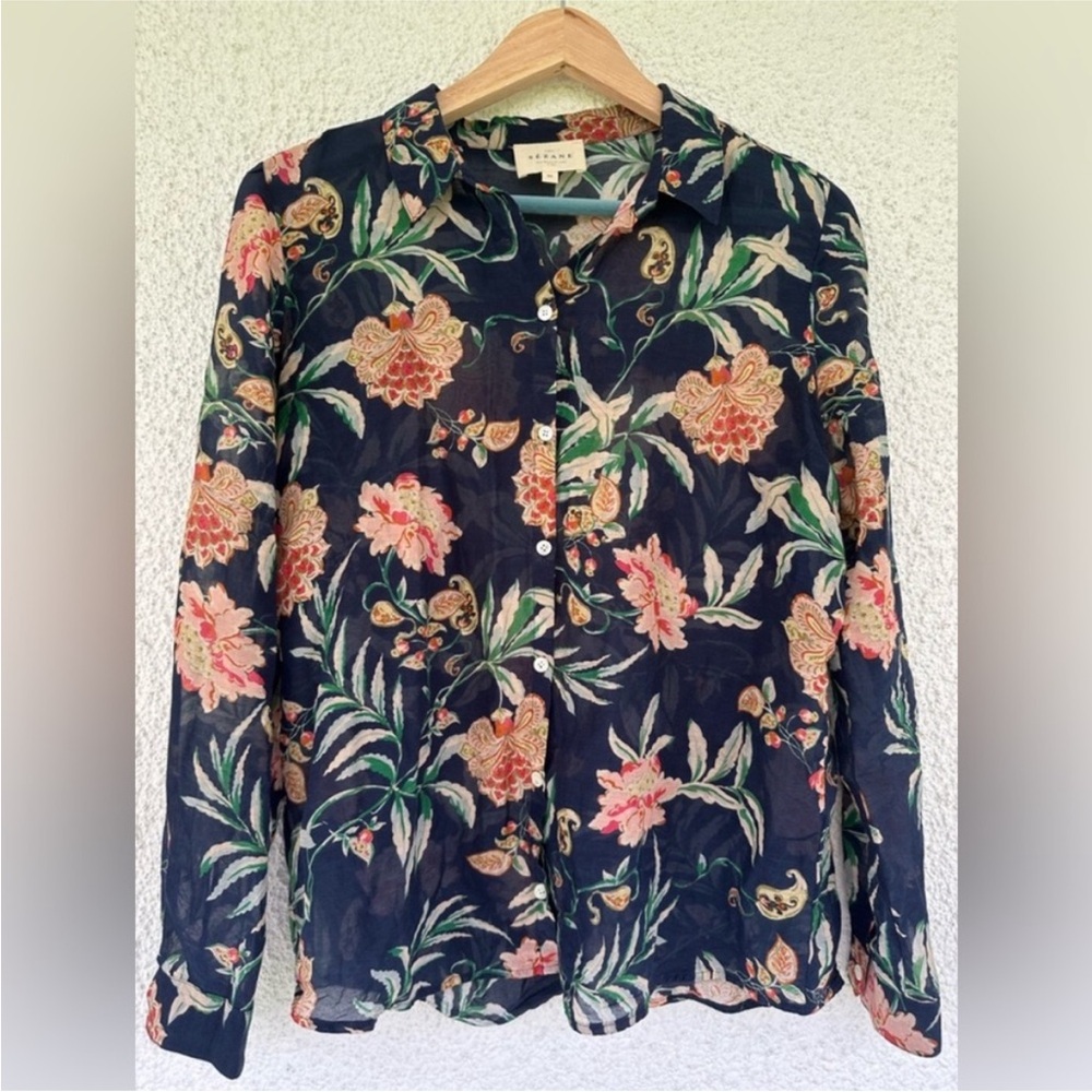 Sezane Pierro Floral Sheer Blouse - Black and Pink